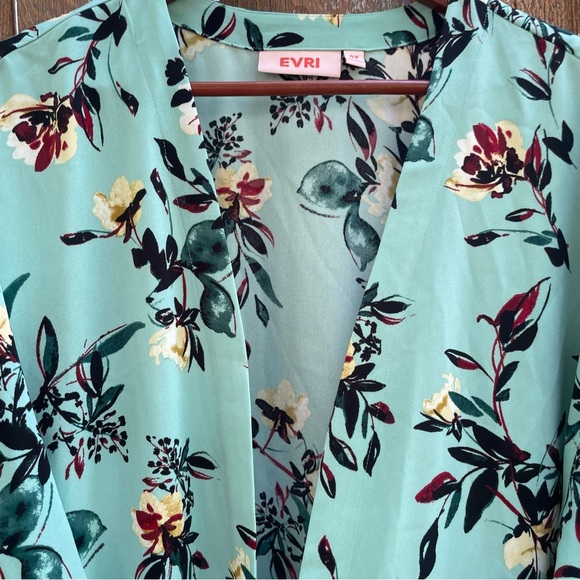 EVRI Women’s Teal Floral Open Front Kimono Cardigan Size 0X - Picture 8 of 12